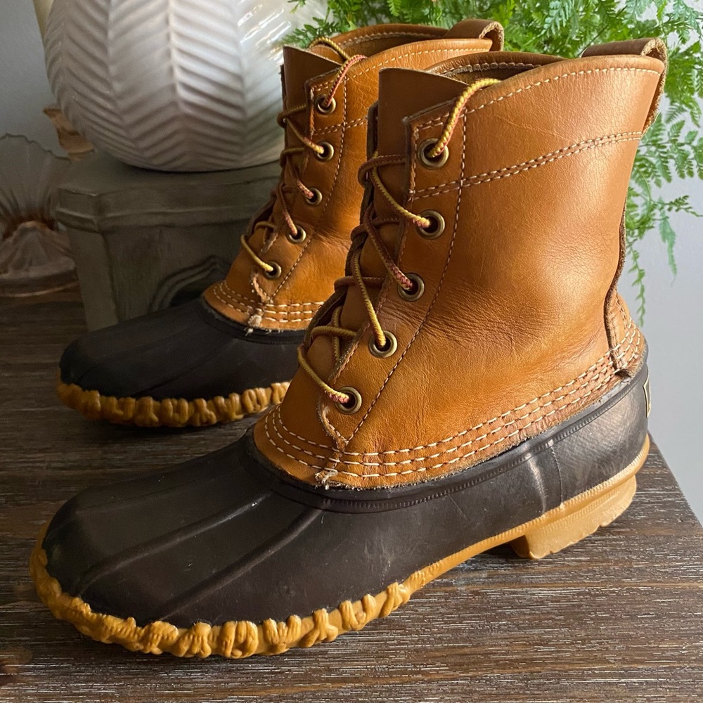 Vintage L.L. Bean Main Hunting Bean Duck Boots Lace Up Womens 5 Narrow Tan Brown - Picture 2 of 9